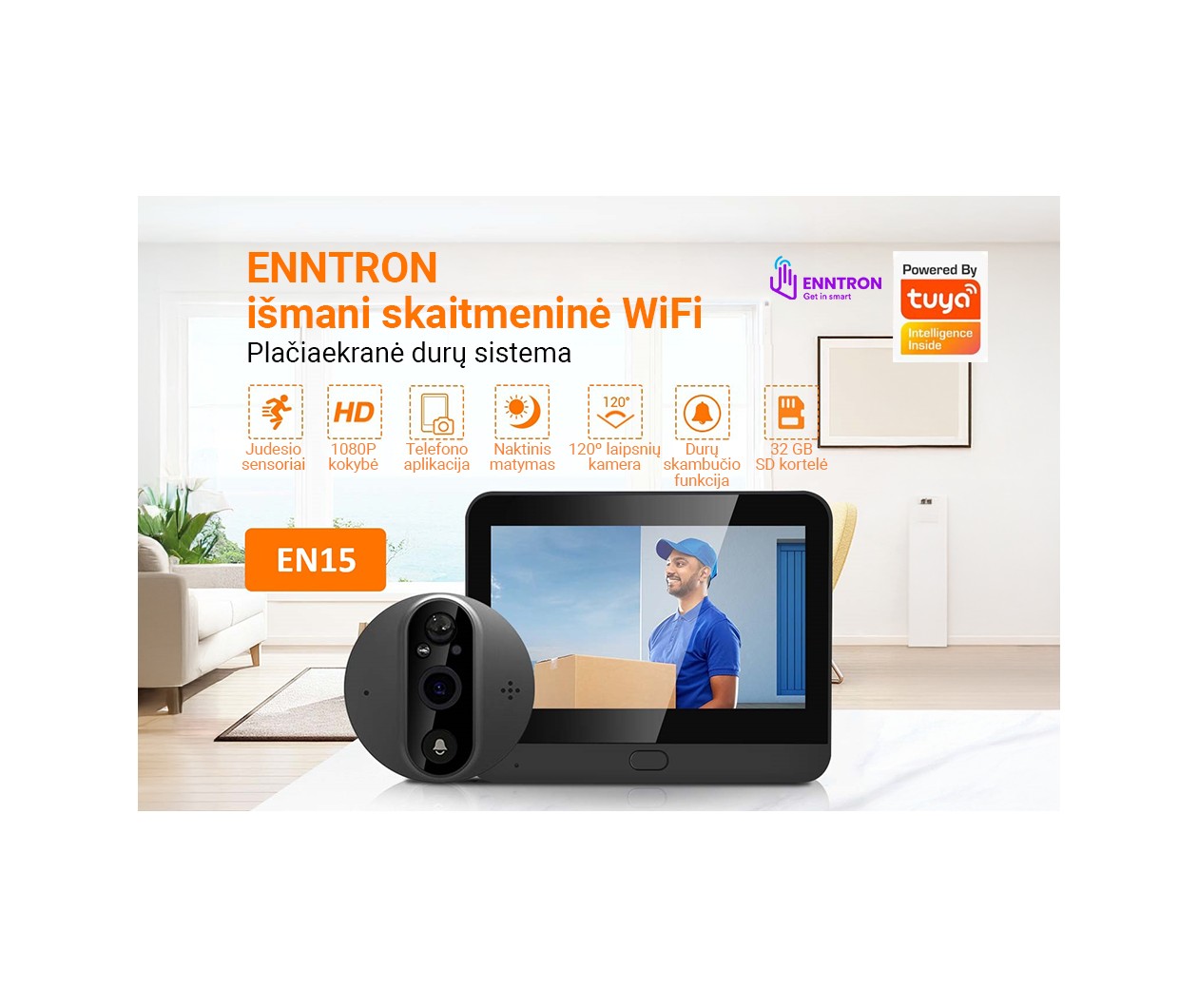 ENNTRON išmani skaitmeninė WiFi plačiaekranė durų akutė EN15